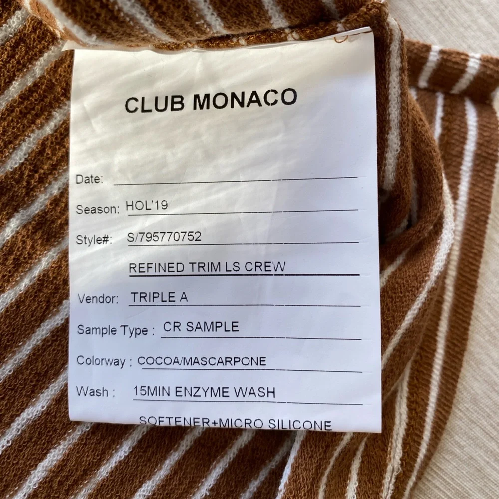 Club Monaco Men's M Slim Striped Tricot Crew Long Sleeve Pullover Knit Sample